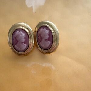 Vintage Style Pink Cameo Gold-Tone Oval Earrings